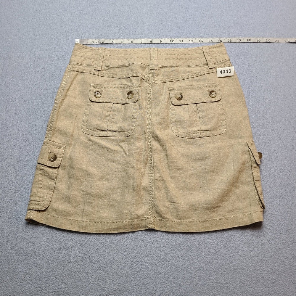 Ann Taylor Cargo Skirt Womens 4 Tan Linen Utility Mini Drawstring Pocket - Picture 5 of 6